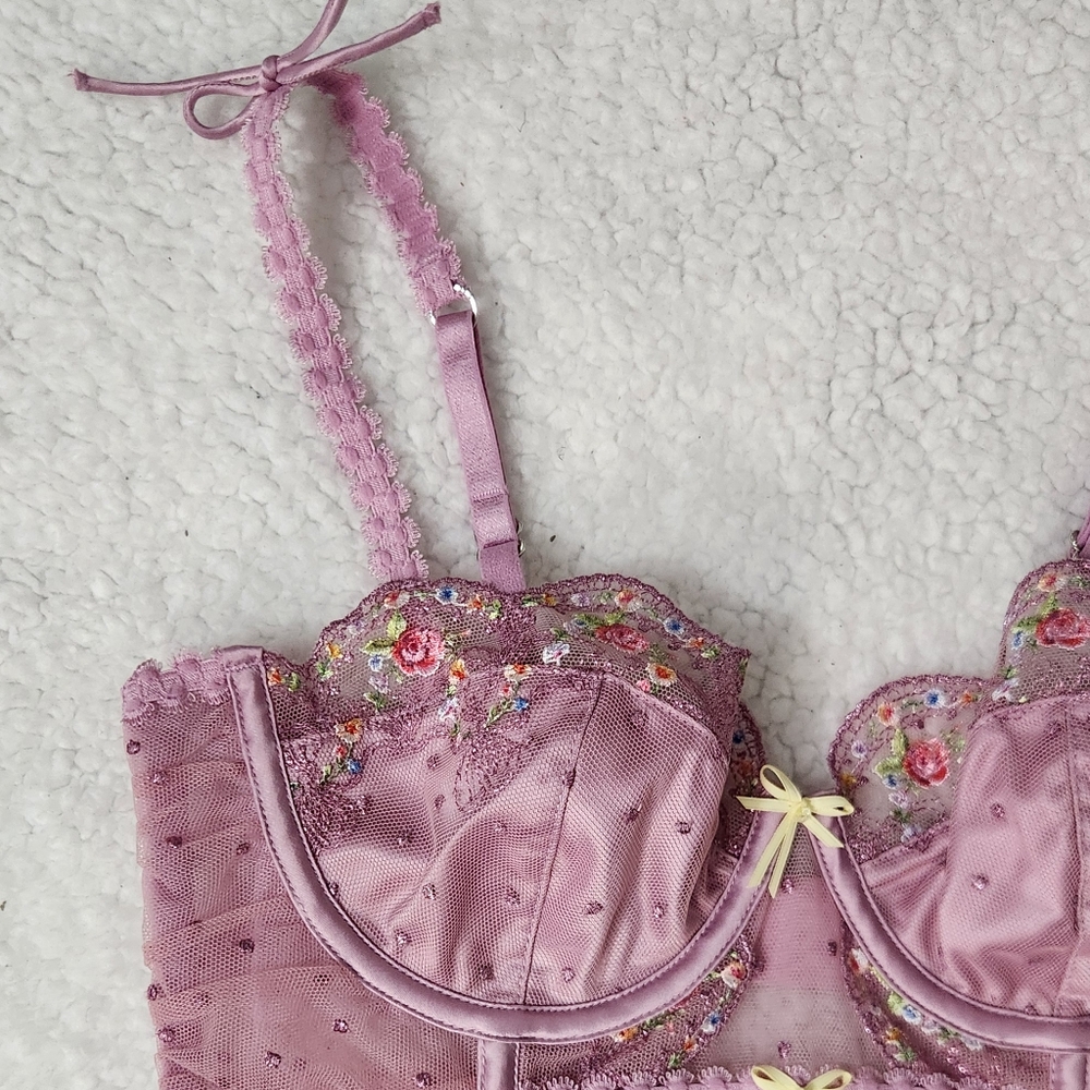 New!For Love And Lemons Daphne‎ Embroidered Bustier Pale Pink - Picture 10 of 14
